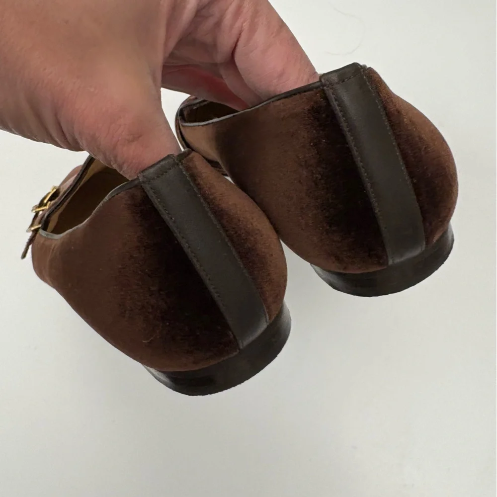 Diane B || Velvet Monkstrap Flats Point‎ Brown